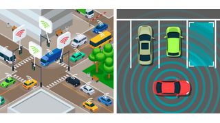 Intelligente Transportsysteme helfen den „Gesundheitszustand“ der Stadt im Blich zu behalten, indem Straßenkreuzungen überwacht und freie Parkplätze detektiert werden.  (TI)