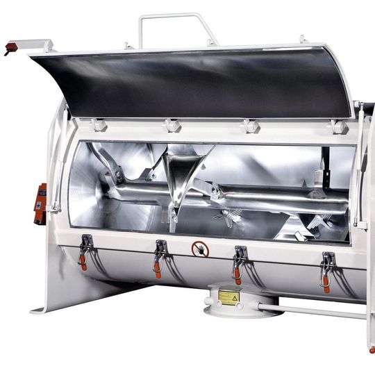 Spezielle Mischwerkzeuge, die systematisch auf einer Welle angeordnet sind, bewirken beim FKM eine dreidimensionale Mischgutbewegung, ein so genanntes mechanisch erzeugtes Wirbelbett.(Bild:  Gebr. Lödige Maschinenbau)