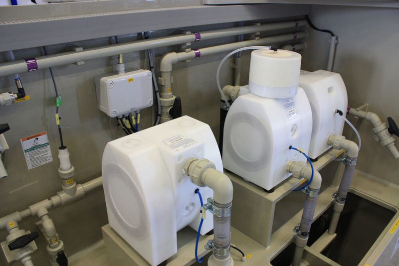 The design of Almatec’s E-Series AODD Pumps features an optimized flow pattern that allows them to offer increased pumping capacity while consuming less air, resulting in a more cost-effective pump. (Almatec)