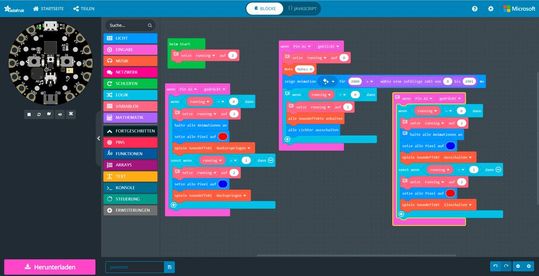 Bei MakeCode sind die Blöcke sogar auf Deutsch verfügbar.(Bild:  MakeCode)