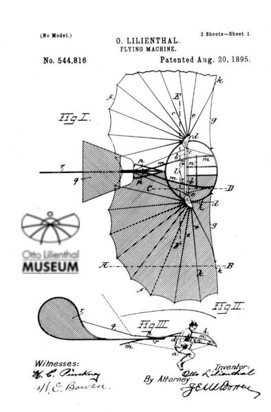 Das Bild zeigt ein weiteres Patent aus dem Jahr 1895.  (Otto Lilienthal Museum)