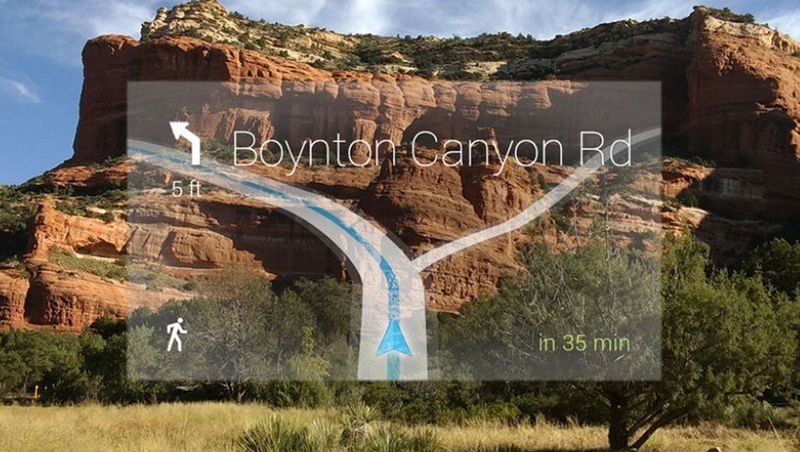 Ein Anwendungsbeispiel für Google Glass: Mountainbike-Fahrer und Bergwanderer haben in ihrer Brille quasi ein eingebautes Navigationssystem. (Bild: Google)