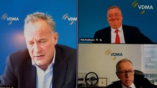 VDMA-Präsident Karl Haeusgen, VDMA-Hauptgeschäftsführer Thilo Brodtmann und VDMA-Chefvolkswirt Dr. Ralph Wiechers präsentierten online die Jahresbilanz des Maschinen- und Anlagenbaus 2021 und gaben einen Ausblick auf das Jahr 2022. (D.Quitter/VCG)