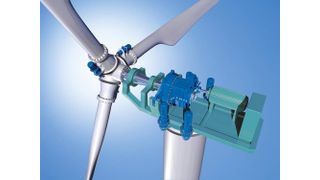 1 Optimierung möglich: Die zahlreiche Verschraubungen an Windenergieanlagen (blau dargestellt) lassen sich durch mechanische Spannelemente mit Vielfachschrauben (SVS) optimieren. Bild: Bosch Rexroth (Archiv: Vogel Business Media)