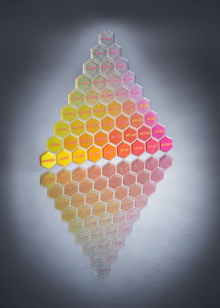 Bei dieser Palette werden beispielsweise Magenta, Gelb und eine klare Farbe gemischt. (Bild: Stratasys)