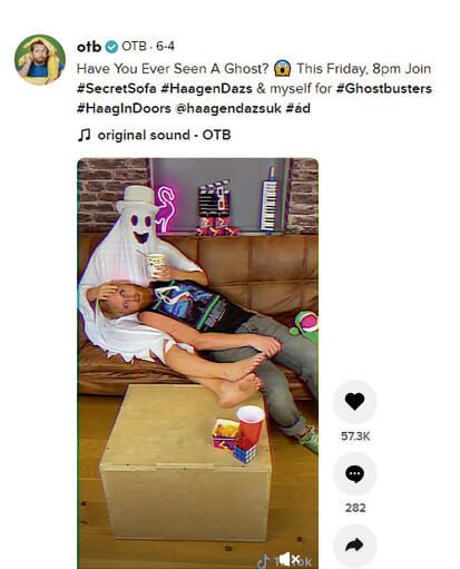 (Häagen Dazs setzt erfolgreich auf TikTok: #HaagIndoors Kampagne als Teil der Secret Sofa Initative (Bild: otb/TikTok))