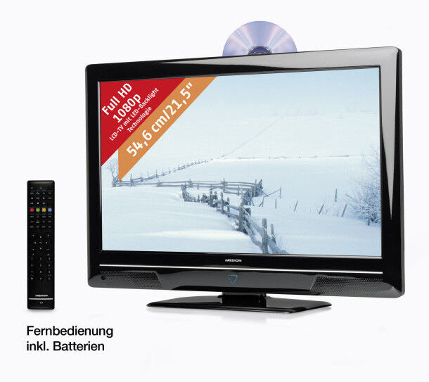 Auch einen 21,5-Zoll-Full-HD-LED-Backlight-TV von Medion (Modell Medion Life P12037) in Hochglanzoptik gibt es bei Aldi Nord für 179 Euro zu kaufen. (Bild: Aldi Nord)