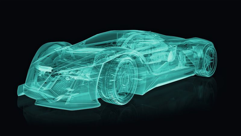 Gifa-Konzeptauto: Der Screen vor dem Auto am Messestand ermöglichte einen «Röntgenblick» in dieses und erlaubte, Aluminiumteile, die auf Bühler-Maschinen gegossen werden, abzubilden und zu erläutern. (Bild: Bühler)
