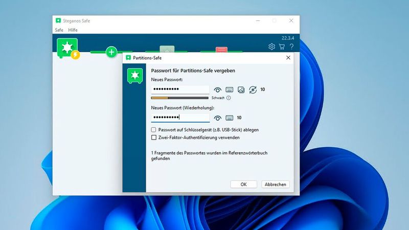 Jeder Safe in Steganos Daten-Safe wird mit einem Kennwort geschützt, und die Daten darin werden verschlüsselt. (Bild: Joos – Steganos)