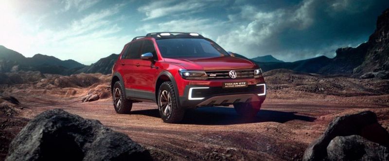 Der Tiguan GTE Active Concept: Das auf der NAIAS in Detroit vorgestellte Hybrid-SUV hat 235 kW Systemleistung und eine elektrische Kardanwelle.  (Volkswagen AG)
