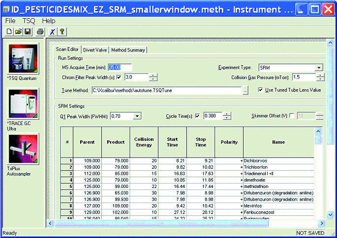 4	 Neuer EZ-Method-t-SRM-Editor: Die Tabelle beinhaltet Komponentenname, Retentionszeitfenster, Precursorion, Produktion und Kollisionsenergie. (Archiv: Vogel Business Media)