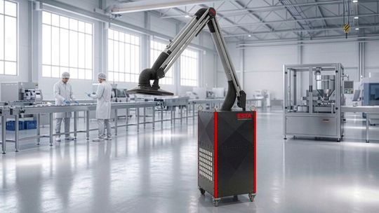 Der mobile Geruchsfilter Dustomat Active von Esta reduziert unangenehme  Gerüche in Produktionsbereichen.(Bild:  Esta)
