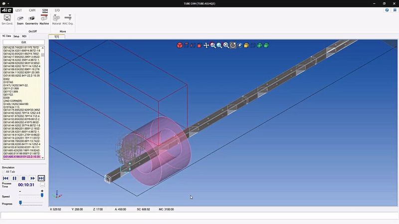 In die Software Virtual Prototype Simulation Systems (VPSS) hat Amada das Modul Tube Solution Pack für die Rohr- und Profilbearbeitung integriert, mit dem auto­matisch Bauteile- und Schachtelpläne sowie NC-Code generiert werden.  (Bild: Amada)