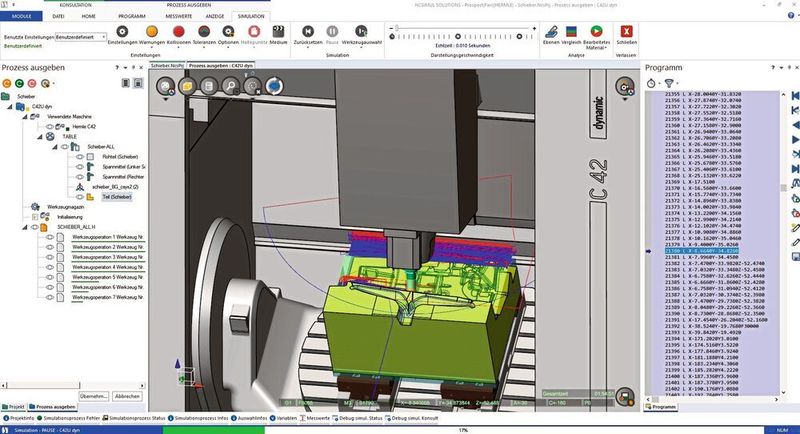 In post-processor operations in NCSIMUL, the Work NC program is checked for potential errors and collisions and then optimised. (Hexagon Manufacturing Intelligence)