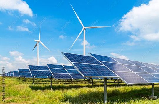 Solar Panels and Wind Turbines Generating Electricity in Power Station. (Source: ©  Soonthorn)