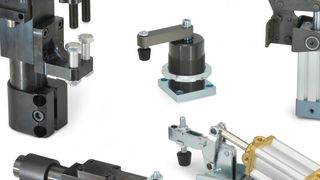 Die kompakten Kraftspanner der Reihen ab GN 864 sind in der Spannstellung auf drucklose Selbsthaltung ausgelegt. Die raffinierte Kinematik sorgt dafür, dass die Zustellung schnell, die eigentliche Spannbewegung hingegen langsam abläuft – das macht eine pneumatische Endlagendämpfung überflüssig. (Ganter)