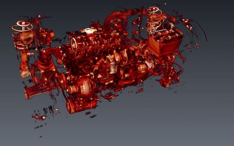 Auch komplexe Bauteile wie der Motor lassen sich im 3-D-Blick untersuchen. (Fraunhofer IIS)