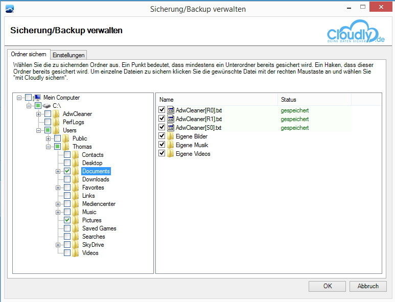 In der Client-Software ist zu sehen, ob die Dateien bereits gesichert sind, oder ob der Upload gerade erst gestartet ist. (Bild: Cloudly.de)