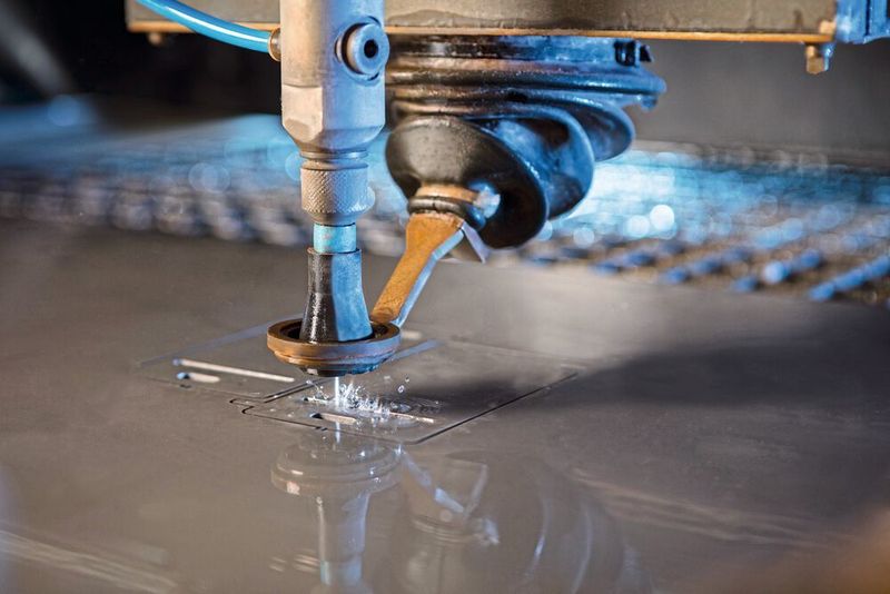 Mit dem Hochdruck-Wassertrahl lassen sich Stähle, Leicht- und Buntmetalle sowie Stein, Keramik, Kunststoffe und Gummi genau und zuverlässig schneiden. (www.mk-fotografie.de)