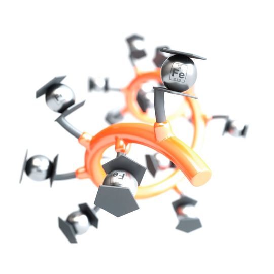 Grafische Darstellung eines metallhaltigen Polymers mit Ferrocen-Einheiten, welches zur reversiblen Aufnahme perfluorierter Verbindungen verwendet wird. Grafische Darstellung eines metallhaltigen Polymers mit Ferrocen-Einheiten, welches zur reversiblen Aufnahme perfluorierter Verbindungen verwendet wird.