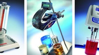 Abb. 1 Viskosimeter für die Qualitätskontrolle: Kugelfallviskosimeter nach Höppler (oben), Thermo Scientific Rotationsviskosimeter Haake Viscotester 1 plus und 2 plus mit Einknopfbedienung (Mitte), ISO 2555 konformes Thermo Scientific Rotationsviskosimeter Haake Viscotester 6 plus und 7 plus mit 21 Drehzahlstufen (unten). (Archiv: Vogel Business Media)