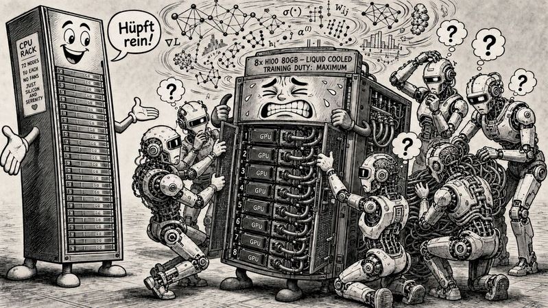 72-Node-CPU-Racks sollen laut AMD zum Zuhause für KI-Agenten und ihre Ausführungsumgebungen werden. Intel stimmt zu. Der Marktkampf um KI-Prozessoren verschärft sich. (Bild:  KI-generiert)