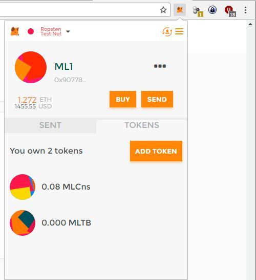 Das MetaMask-Fenster.