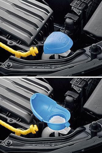 Eine Erleichterung für den Zuhause-Service: der integrierte Trichter im Verschlussdeckel des Scheibenwischwasser-Tanks. (Skoda)