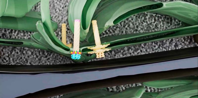 Die neu entdeckte Injektions-​Nanomaschine von Blaualgen sitzt an einem aussergewöhnlichen Ort, und zwar in der Thylakoidmembran (grün).(Bild:  aus Weiss G., et al, Nature Microbiology 2022)