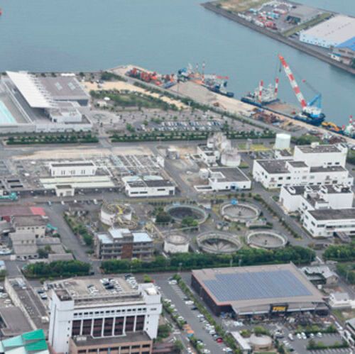 The Kojima sewage treatment plant in Kurashiki, Okayama Prefecture, Japan.