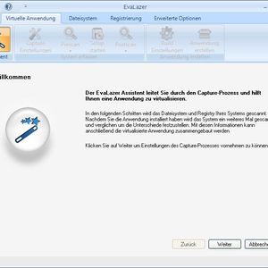 Ein Assistent führt bei Evalaze Schritt für Schritt durch die einzelnen Prozesse bis hin zur fertig virtualisierten Anwendung.