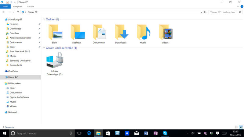 Der Explorer hat sich bei Windows 10 kaum verändert. Er merkt sich nun aber häufig verwendete Ordner und listet sie automatisch auf. (Bild: IT-BUSINESS)