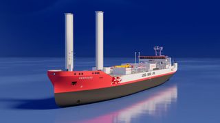 Das hier ist eine Animation des see- und flusstauglichen Gastankschiffes Vanguard, das jetzt von HGK Shipping entwickelt und gebaut wird. Es muss in Seehäfen nicht stoppen, womit Umschlagrisiken entfallen. Es wird etwa bis zum Oberrhein fahren können. (Bild: HGK Shipping)