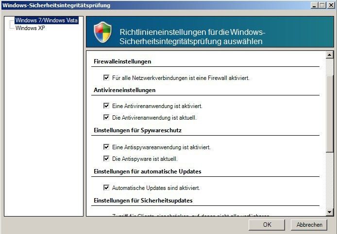 Um NAP einzurichten, muss der Administrator den Server-Manager starten – die eigentliche Installation und Konfiguration erfolgt über den Eintrag „Rollen/Netzwerkrichtlinien- und Zugriffsdienste“. Die Einstellungen finden Administratoren über „NPS/Netzwerkzugriffsschutz/Systemintegritätsprüfungen/Windows-Sicherheitsintegritätsverifizierung“. In der Mitte  sind zunächst die Eigenschaften der Prüfung aufzurufen, zum Beispiel Windows-Sicherheitsintegritätsverifizierung. Hier können Administratoren festlegen, was Clients erfüllen müssen. Diese Systemintegritätsprüfungen bezeichnet Microsoft auch als Security Health Agents (SHA). (Archiv: Vogel Business Media)