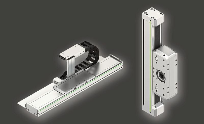 Was für die eine Achse besonders kompakt ist, macht die andere noch größer – die neue Profilbreite 100 mm für die Linearmotorachse HT-L (links) und Auslegerachse HC-B (rechts).