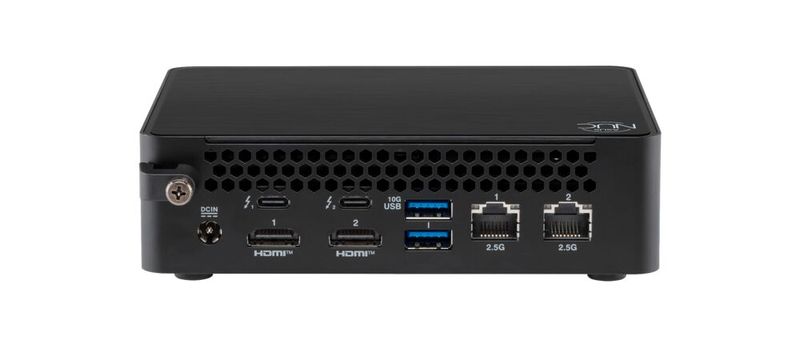 Zu den Schnittstellen auf der Rückseite des NUC 16 Pro zählen zwei Thunderbolt-4-Ports und zwei LAN-Ports für 2,5-Gigabit-Ethernet. (Bild: Asus)