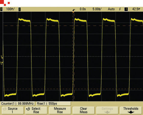 Bild 2: Ein 100-MHz-Rechteck aufgenommen mit dem Oszilloskop MSO7104B und einer Bandbreite von 1 GHz. (dataTec)