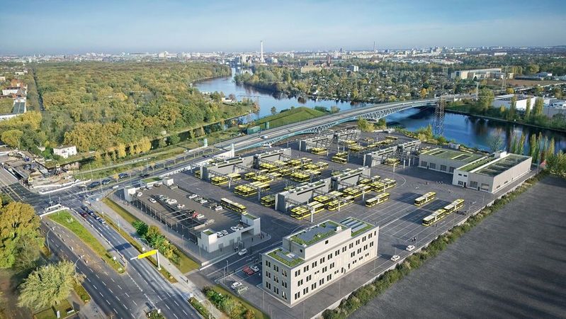 Soll 2027 in Betrieb gehen: der neue Elektrobus-Betriebshof der Berliner Verkehrsbetriebe.(Bild:  BVG)
