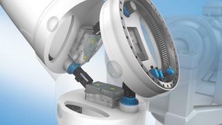 Intelligentes System: Elektrische Pitchverstellung von Rexroth erhöht Verfügbarkeit von Windenergieanlagen durch wechselseitige Überwachung der Antriebe und redundanten Systemaufbau. (Archiv: Vogel Business Media)