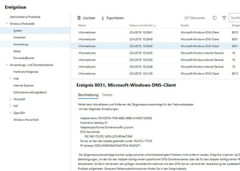 Die Ereignisanzeige für Windows 10 steht im Windows Admin Center ebenfalls bereit. (Joos / Microsoft)
