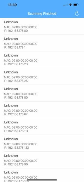 Anzeigen der gefundenen WLAN-Geräten in der App „Who is Using My WiFi-Router“. (Bild: Joos - Sounak Sarkar)