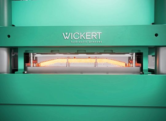 Der Schnitt durch das geschlossene Werkzeug zeigt das Umformen des Bauteils.(Bild:  Wickert)