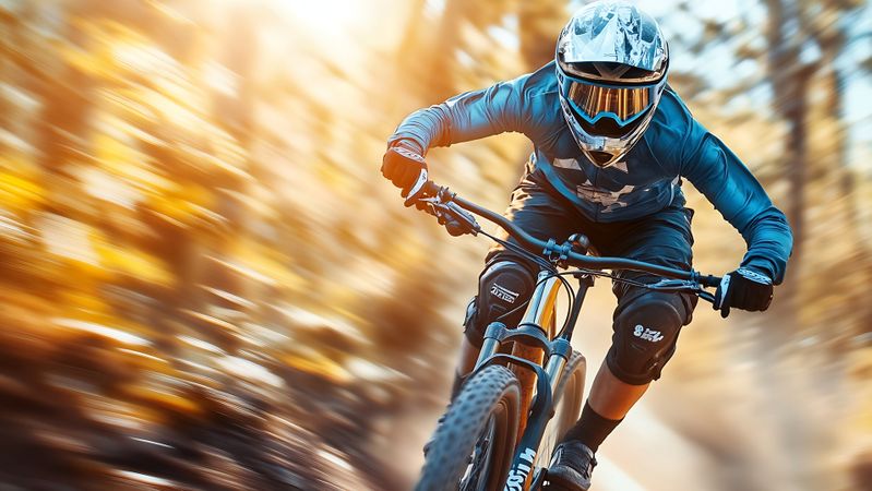 Die extremen Lastspitzen im Downhill-Rennsport dienen der Fahrradindustrie als ultimativer Härtetest. (Symbolbild)(Bild:  © The Little Hut – stock.adobe.com / KI-generiert)