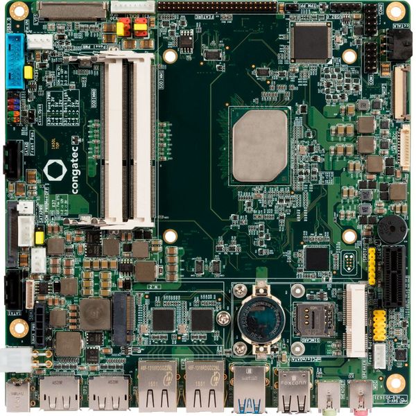 congatec conga-IA5 Mini-ITX Motherboard: Es bietet wie das conga-PA5 Pico-ITX neue Sicherheitsfeatures, ein verbessertes Echtzeit-Verhalten sowie die Möglichkeit, die Embedded-Systeme der IoT-Devices synchronisiert zu halten (Bild: congatec)