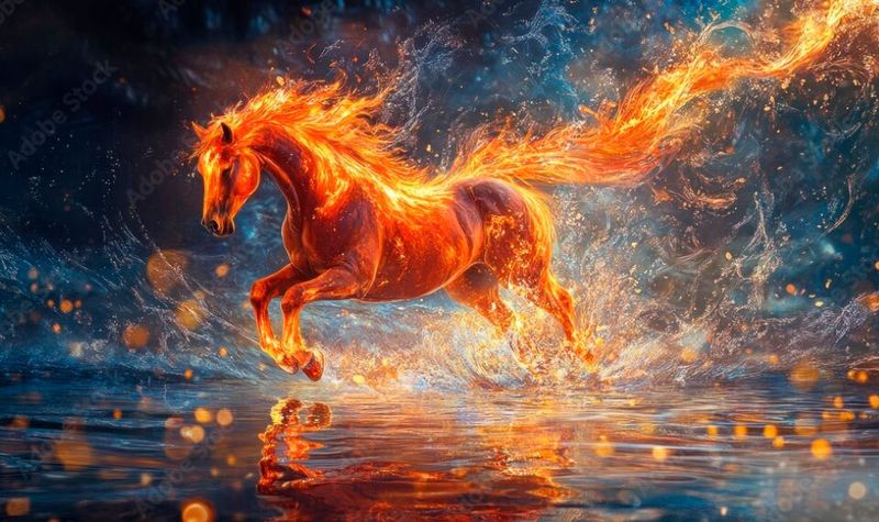 Das aktuelle Yang-Jahr Bǐngwǔ steht im Zeichen des Feuerpferdes: willensstark, wandlungsfähig, eigenwillig und kaum zu bremsen. (Bild: ©   bintaf - stock.adobe.com / KI-generiert)