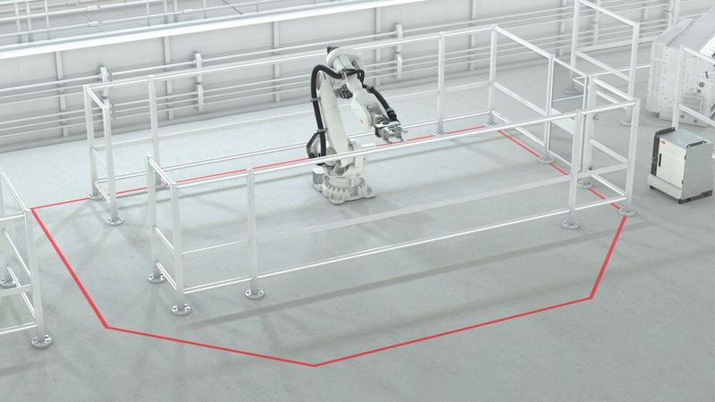 Die neue Funktion in Robotstudio nutzt die Motion-Control-Technologie von ABB, um die Bewegungen des Roboters zu simulieren und so mit millimetergenau vorherzusagen. Das hilft auch bei der Bestimmung der Größe von Sicherheitszonen und so bei der idealen Positionierung von Lichtvorhängen, Sicherheitszäunen und Steuerungskonsolen. (ABB)