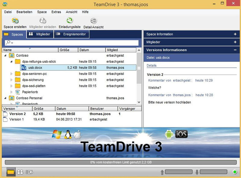 Mit TeamDrive lassen sich Daten verschlüsselt speichern und mit anderen Anwendern austauschen. (TeamDrive)