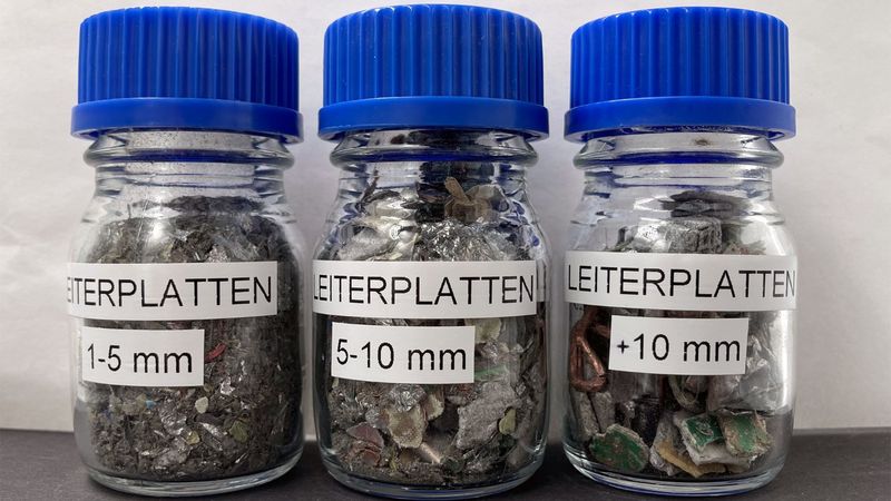 Elektronikschrott wie Leiterplatten enthält wertvolle Metalle.(Bild:  Fraunhofer IGB)