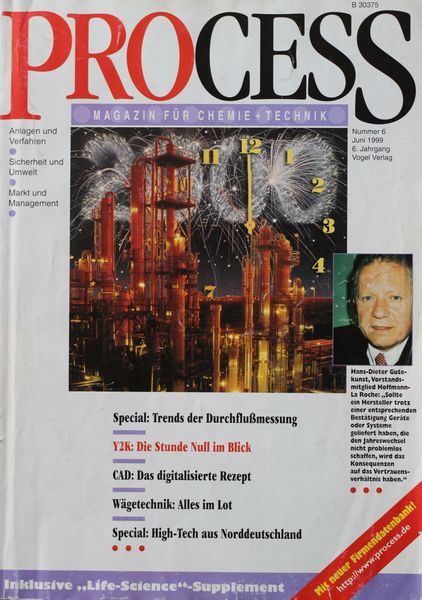 Juni 1999   Top Themen:  - Special: Trends der Durchflußmessung - Y2K: Die Stunde Null im Blick - CAD: Das digitalisierte Rezept - Wägetechnik: Alles im Lot - Special: High-Tech aus Norddeutschland (Bild: PROCESS)