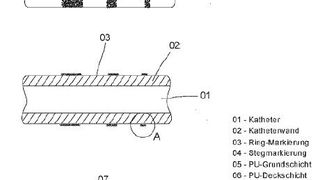 Laserapplizierte Markierungen für verbesserte sonografische und radiologische Bildgebung von medizinischen Vorrichtungen (Bild: Thüringisches Institut für Textil- und Kunststoff-Forschung Rudolstadt/DPMA)